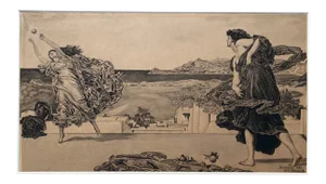 1930 "Two Mythological Figures Tossing a Ball" Graphite Drawing by William Schmid