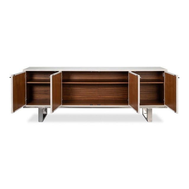 Contemporary Contemporary Credenza, 94" - Embossed White Leather on Iron Base For Sale - Image 3 of 11