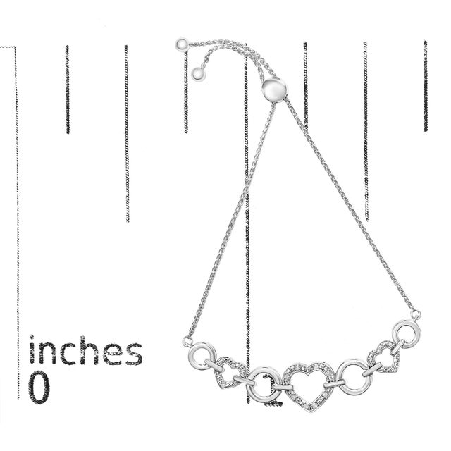 Early 21st Century .925 Sterling Silver Diamond Accent Interlinking Triple Heart 4”-10” Adjustable Bolo Tennis Bracelet (H-I Color, I2-I3 Clarity) For Sale - Image 5 of 5