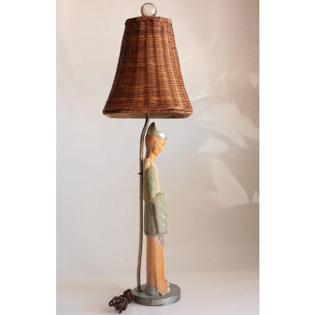 Carved Wooden Temple Figure Table Lamp For Sale - Image 4 of 7