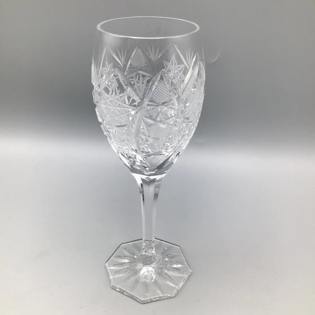 Glass Star Pattern Crystal Wine Glasses Antique Deep Cut -Set of 6 For Sale - Image 7 of 13