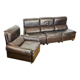 Scandinavian Modular Leather Sofa and Armchair, 1960s, Set of 4 For Sale