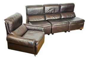Scandinavian Modular Leather Sofa and Armchair, 1960s, Set of 4