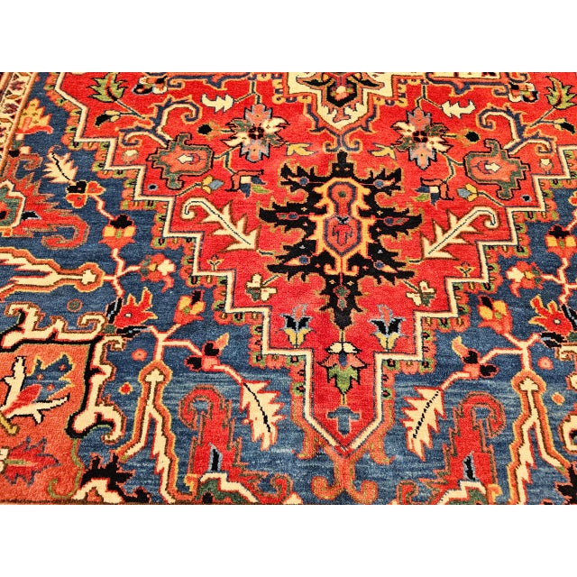 Vintage Persian Heriz Serapi Rug, Hand-Knotted Wool, Geometric Pattern, Red & Navy, 6x9 For Sale - Image 18 of 18
