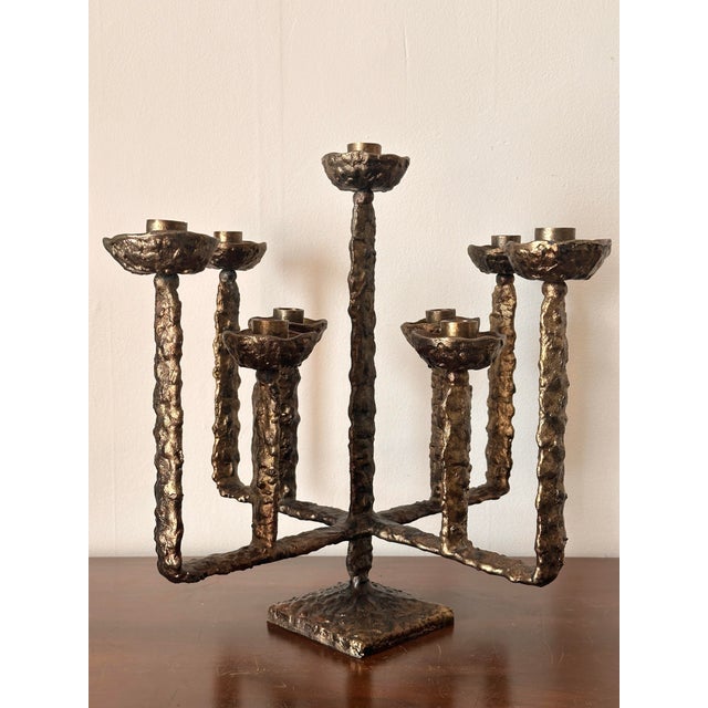 Vintage Brass Brutalist 9 Candle Candleabra 18 X 18 X 18, in the Style of Pieter Adam For Sale - Image 4 of 11