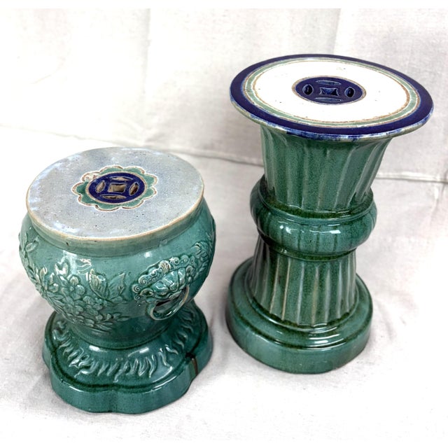 Pair of Annamese Celedon-Glazed Ceramic Garden Stands For Sale - Image 10 of 12