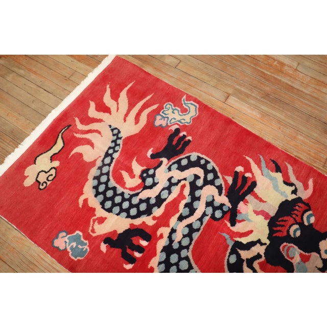 Zabihi Collection Red Dragon Vintage Tibetan Rug - 3' x 5'7" For Sale In New York - Image 6 of 8
