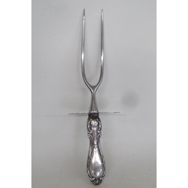 Traditional Roast Fork Stainless Steel Prongs Weighted Sterling Scrollwork Handle 5142b For Sale - Image 3 of 10