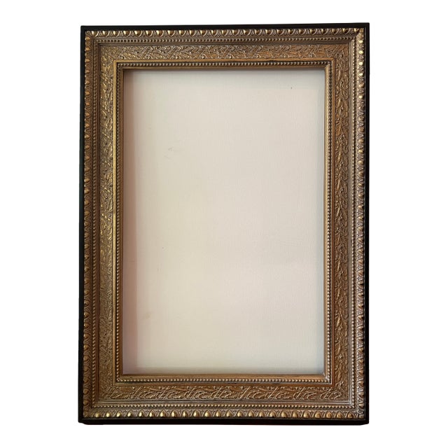 Arts & Crafts Gold & Black Wood Frame, Carved Oak Leaves For Sale