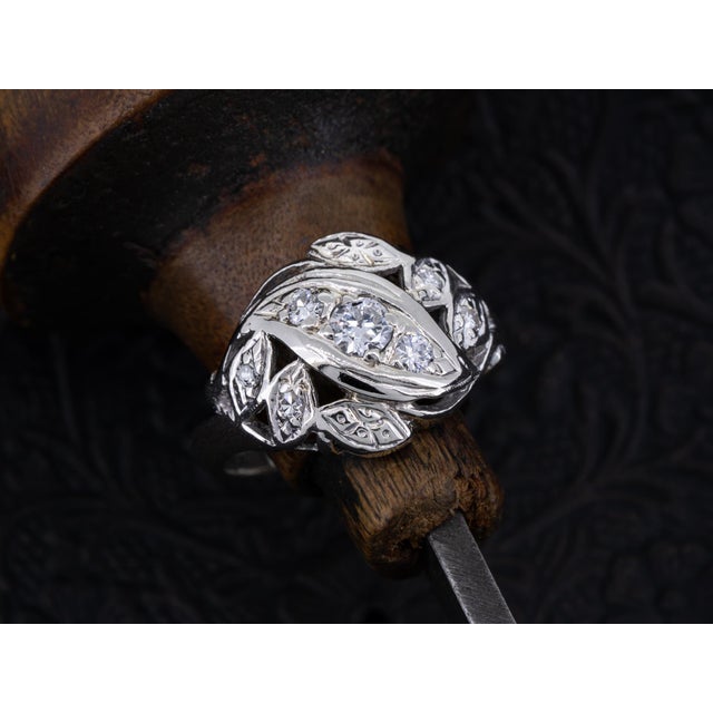 White Vintage Art Nouveau Diamond Engagement 14k White Gold Anniversary Ring Size 4.25 For Sale - Image 8 of 8