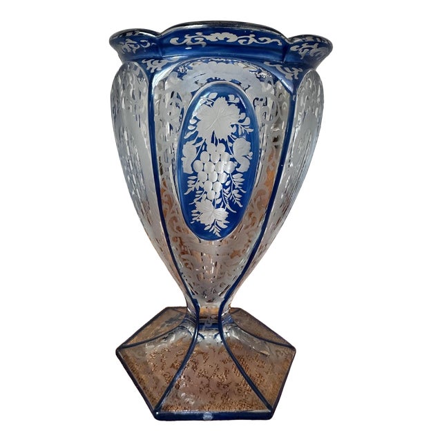 Vintage Bohemian Crystal Vase, 1920s For Sale