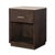 One soft-close drawer above open storage with aged bronze hardware pull<br>Lay on travertine top