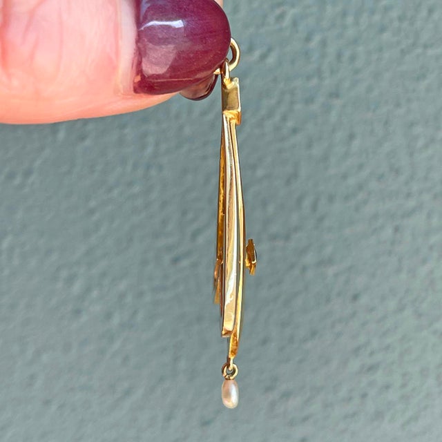 Antique Art Nouveau Pendant, Sapphire & Pearl Drop , C. 1910 For Sale In Madison - Image 6 of 8