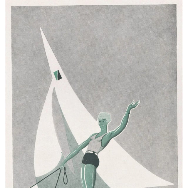 Art Deco 1932 Art Deco French Advertisement Print-Water Sports- Sailing, Water Boards, Bathing Suit For Sale - Image 3 of 5