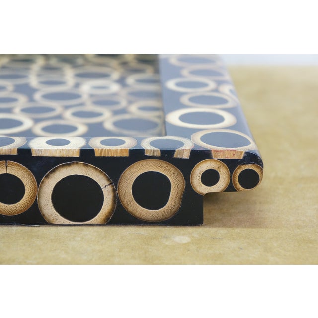 R&y Augousti Sliced Bamboo Lacquered Mosaic Bar Serving Tray Platter 18" For Sale - Image 9 of 15