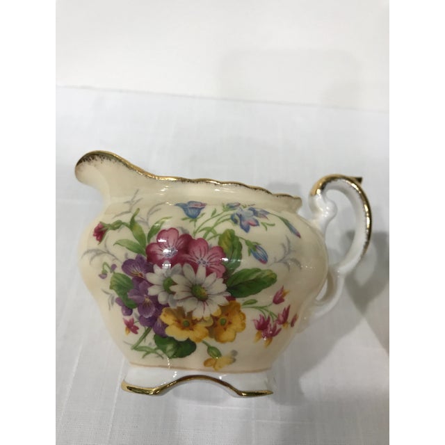 Foley Meadowsweet Creamer, Sugar and Tray Bone China Set With Demi Spoon - 4 Piece Sey For Sale - Image 9 of 13