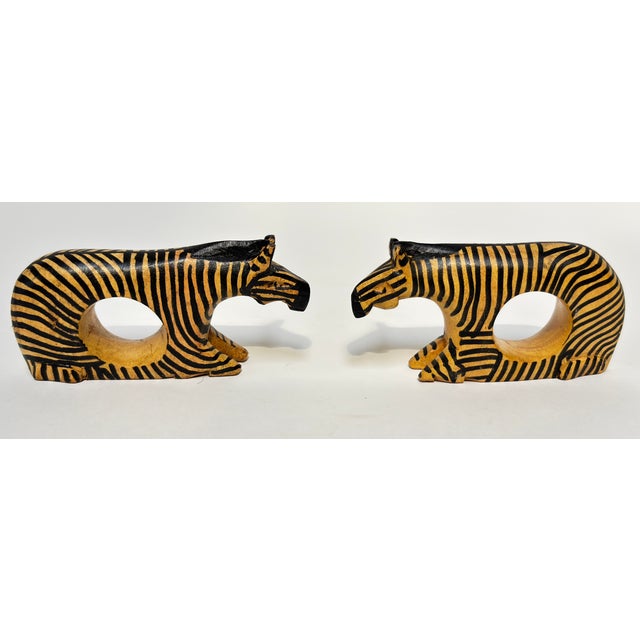 Wood Set of 9 Kenyan Hand-Carved Safari Animal Napkin Rings, African Mahogany For Sale - Image 7 of 8