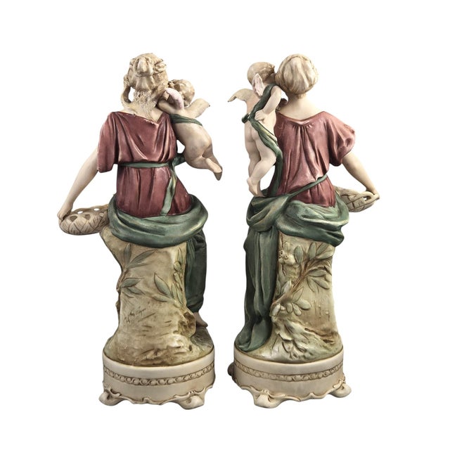 Bohemia Art Nouveau Ceramic Figures by H. Schubert for Royal Dux, 1890s, Set of 2 For Sale - Image 3 of 13