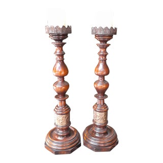 Pair of Large Torchiere Theodore Alexander Attributed Candleholders For Sale