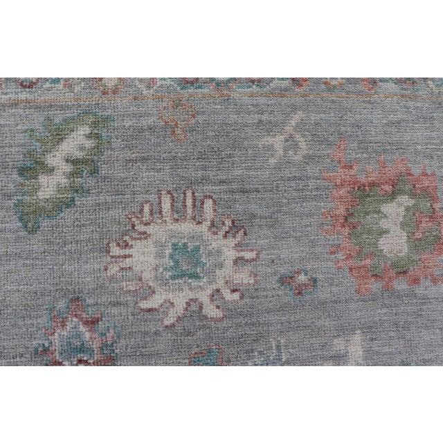 Hand Knotted Floral Modern Oushak With Light Gray Background and Multi-Colors For Sale - Image 9 of 12