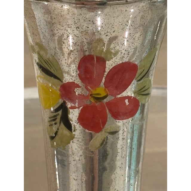 Antique 19th Century Bohemian Hand-Painted Floral Mercury Glass Vase For Sale - Image 15 of 15
