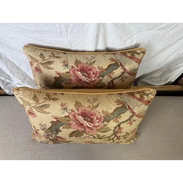 Vintage-Inspired Linen Lumbar Pillows, Floral Design, Usa, Set of Two For Sale - Image 4 of 6