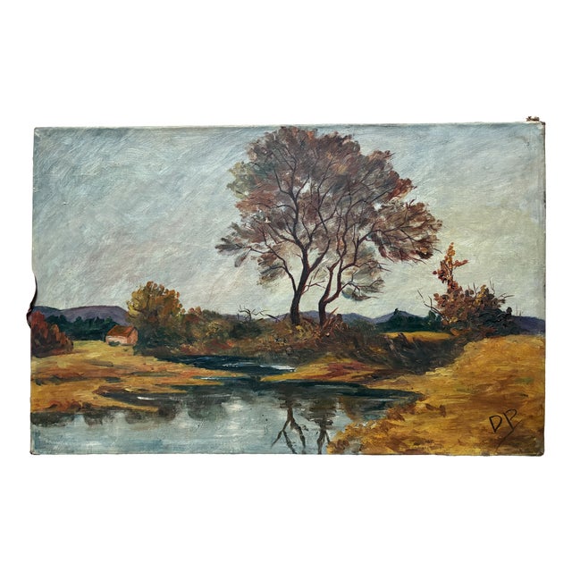 Autumn Landscape with River and Trees, 1890s-1910s, Oil on Canvas For Sale