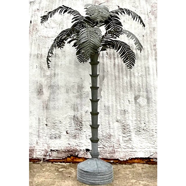 Vintage Boho Monumental Galvanized Steel Palm Tree For Sale - Image 4 of 6