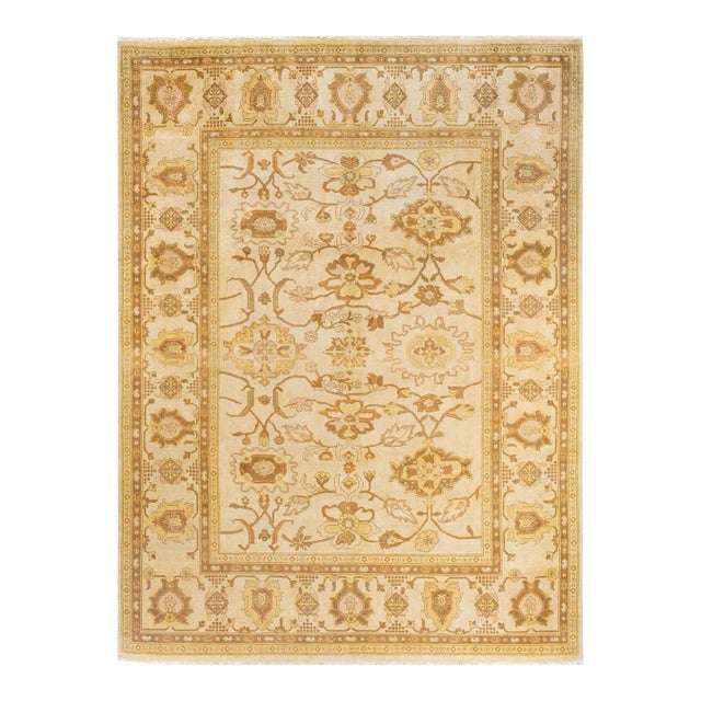 Eclectic, One-of-a-Kind Hand-Knotted Area Rug in Ivory, 9' 1" x 12' 2" For Sale