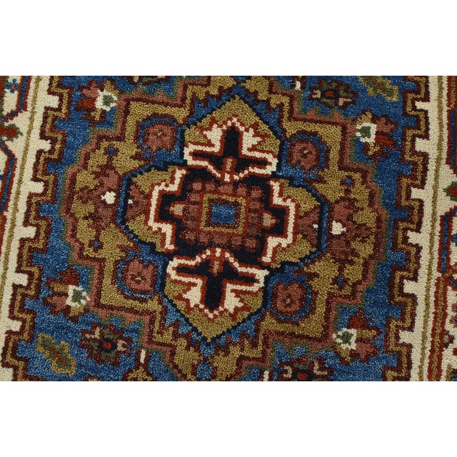 Heriz Runner 2’8” X 7’11” Blue Wool Tribal Hand-Knotted Oriental Rug For Sale In Philadelphia - Image 6 of 12