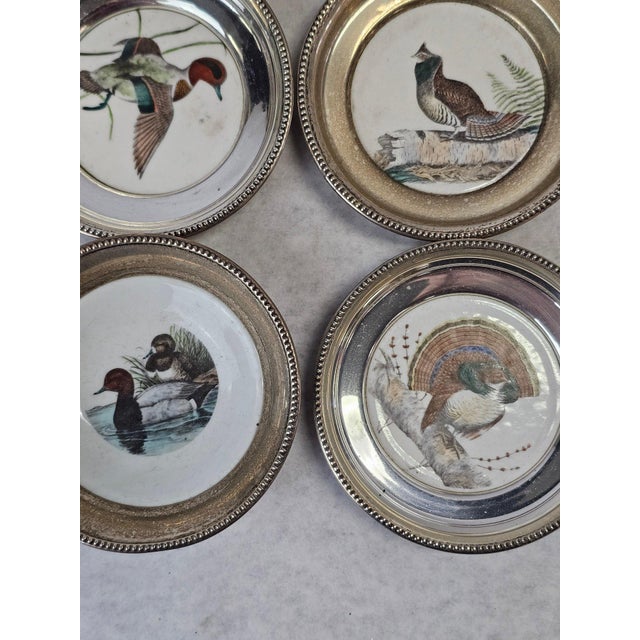 1950s 1950s Frank Whiting Sterling Silver and Porcelain Game Bird Coasters by Dennis Puleston - Set of Six For Sale - Image 5 of 14