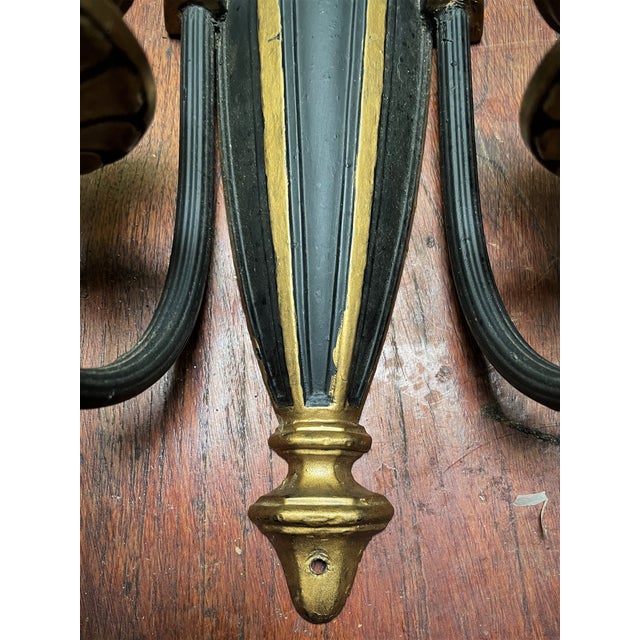 Mid 20th Century Neoclassical Style Greek Key & Urn Cast Metal Wall Candle Sconces Signed Empire For Sale - Image 6 of 15