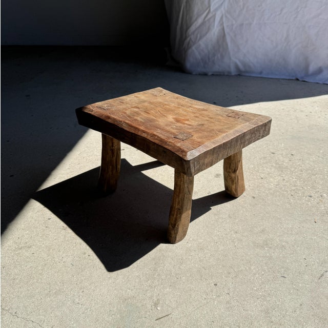 Small Wabi-Sabi Rectangular Arched Occasional Stool in Teak, 1980s For Sale - Image 6 of 11