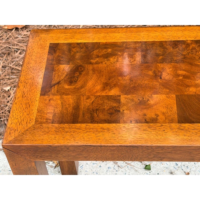 Long Parsons Style Walnut Sofa Table With Burl Walnut Top For Sale In Savannah - Image 6 of 11