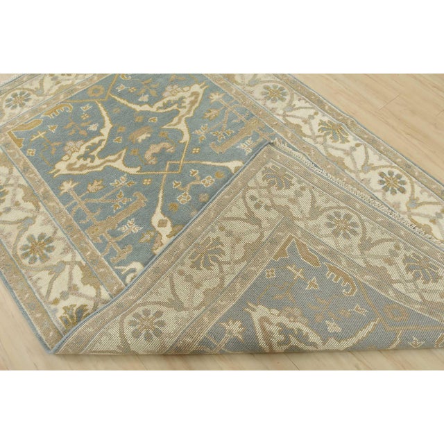 Oushak Rug 5’1” X 8’2” Blue Wool Tribal Hand-Knotted Oriental Carpet For Sale - Image 13 of 14