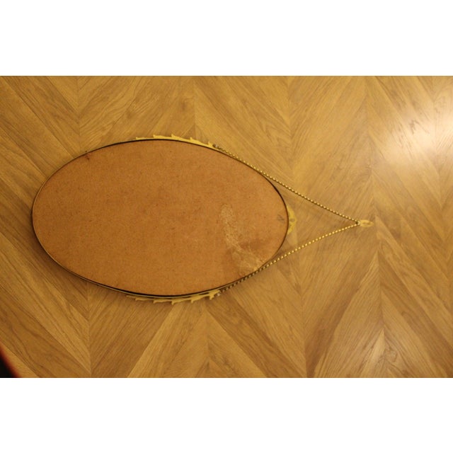 Brown Oval Brass Wall Mirror with Neoclassical Decoration and Brass Chain, 1950s For Sale - Image 8 of 17