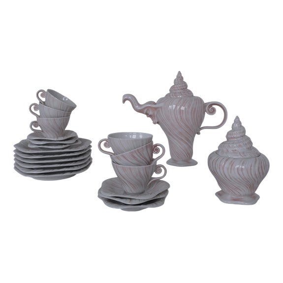 Porcelain Rose Triton Coffee Set by Arje Griegst for Royal Copenhagen, 1970s For Sale
