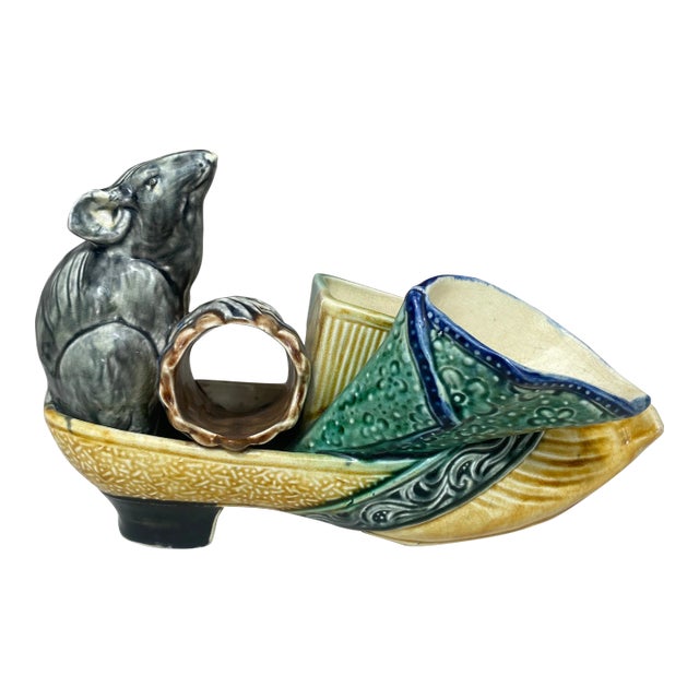 Belgium Majolica Rat Smoke Set Wasmuel , Circa 1900 For Sale
