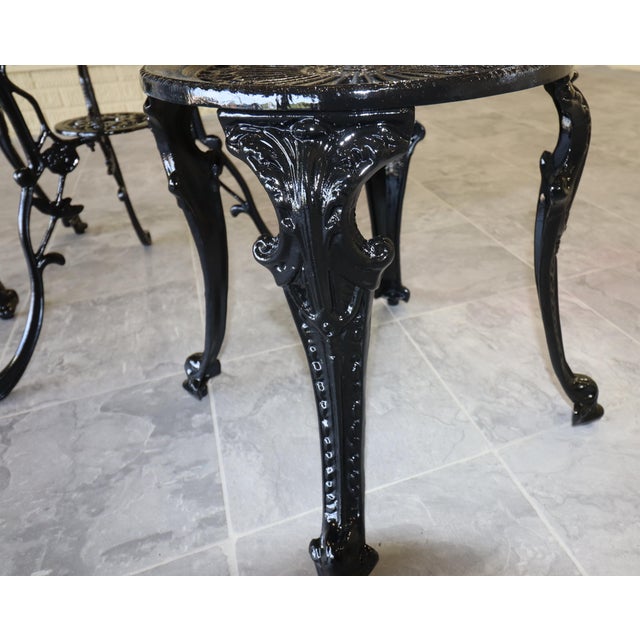 Late 20th Century Victorian Revival Iron and Aluminum Garden Bistro Set, 3 Pieces For Sale - Image 4 of 15