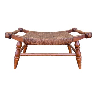 Mid Century Wood & Rush Foot Stool Styled After Tell City For Sale