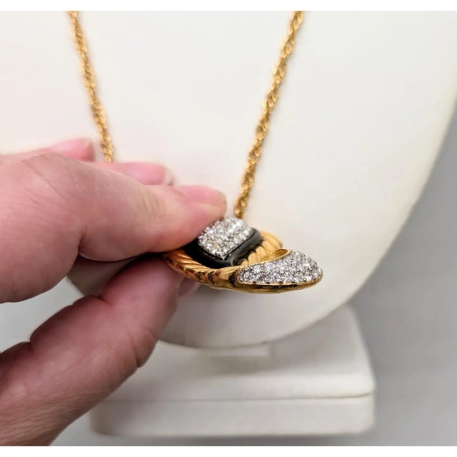 Metal Vintage Signed Givenchy 1978 Goldtone Paisley Pavé Rhinestone Pendant Necklace For Sale - Image 7 of 12