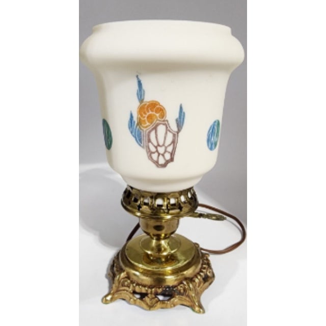 1950s Vintage Art Deco Accurate Brass Boudoir Lamp, Custard Glass Shade For Sale - Image 5 of 16