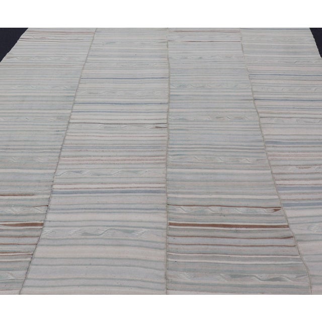Traditional Vintage Turkish Paneled Flat-Weave Kilim in Muted Colors With Stripe Design 9'2"x11'6" For Sale - Image 3 of 12