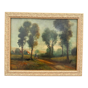 19th Century English Farm Landscape Oil on Canvas