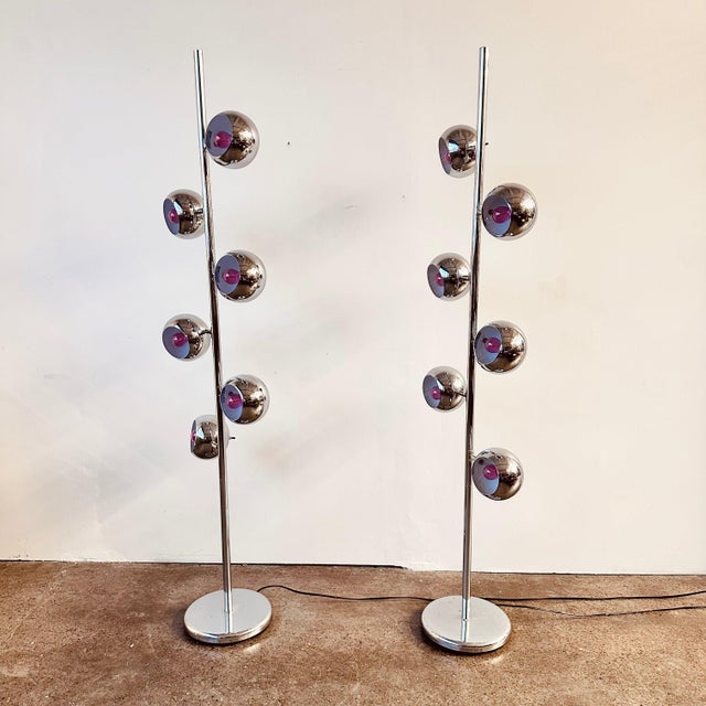 Metal Mid Century Chrome 6 Light Eyeball Floor Lamp For Sale - Image 7 of 11