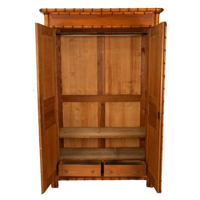 Late 19th Century Antique 19th Century French Faux Bamboo Pine Armoire Wardrobe Cupboard 1880 For Sale - Image 5 of 10