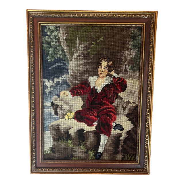 Vintage Needlepoint of Sir Thomas Lawrence Painting, the Red Boy For Sale