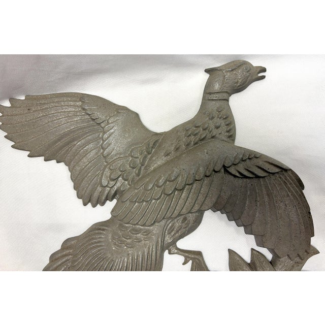 English Mid Century Cast Aluminum Silvertone Flying Pheasant Wall Sculpture For Sale - Image 3 of 10