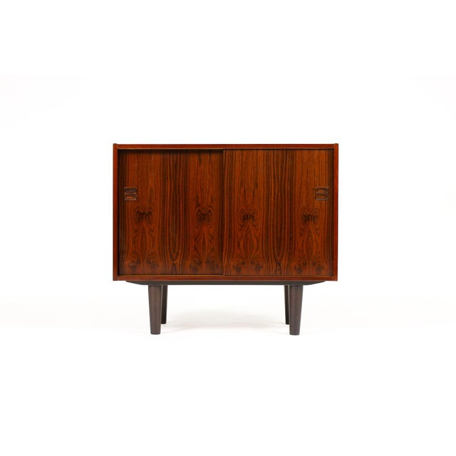 Mid-Century Modern 1960s Danish Modern Mid Century Compact Rosewood Credenza Sideboard — Sliding Doors For Sale - Image 3 of 7