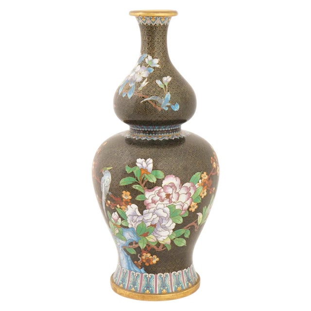 Vintage Chinese Cloisonne Enamel Double Gourd Vase For Sale - Image 4 of 8
